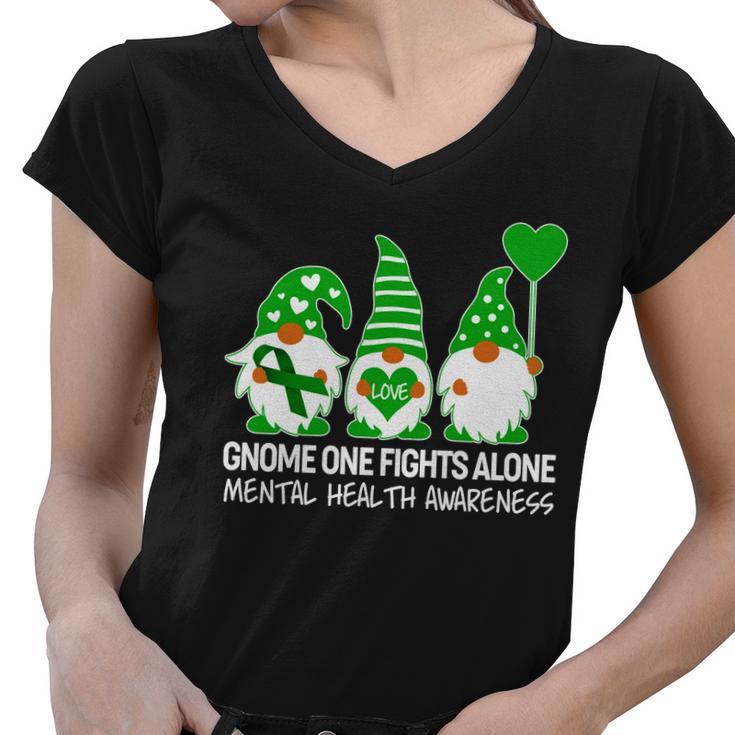 Gnome One Fights Alone Mental Health Awareness Women V-Neck T-Shirt