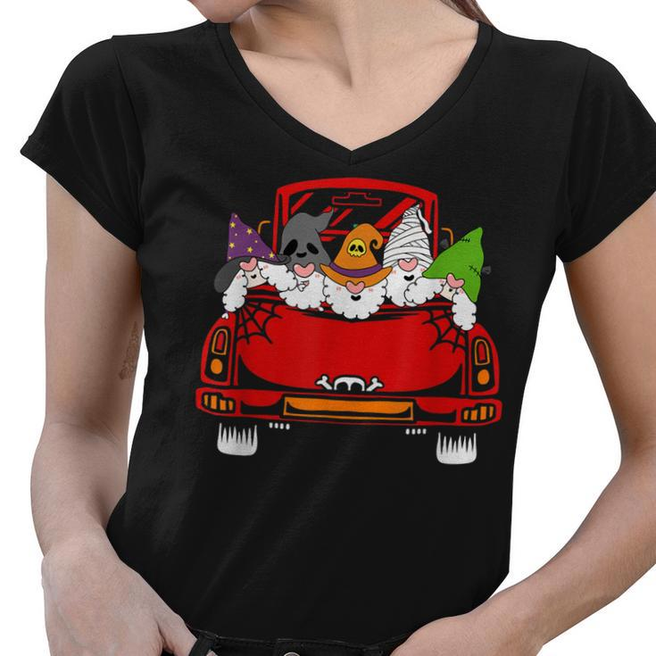 Gnome Riding Car Lazy Halloween Costume Ghost Witch Mummy  Women V-Neck T-Shirt