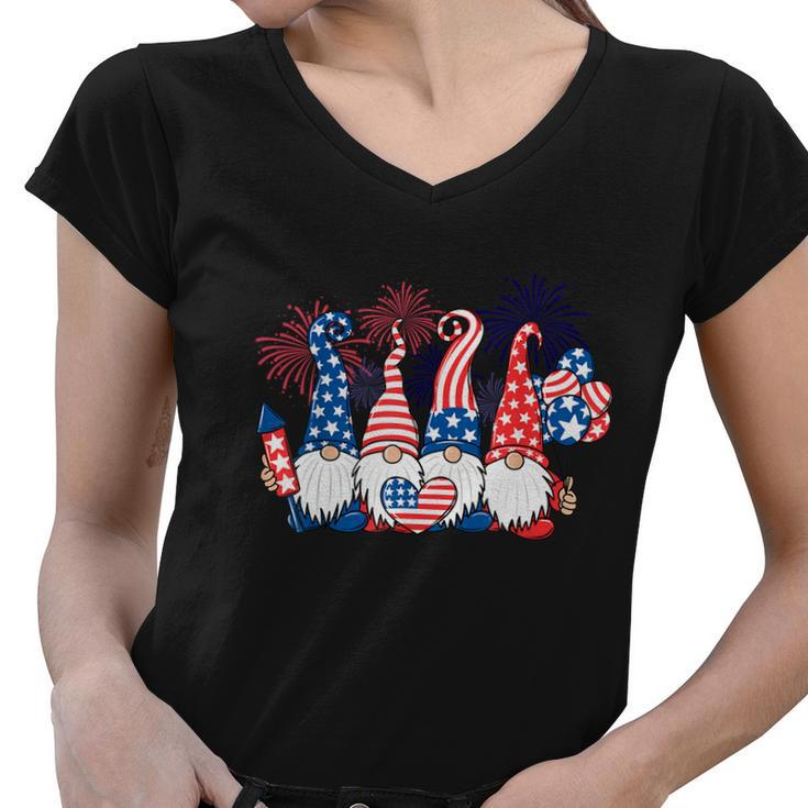 Gnomes Patriotic American Flag Cute Gnomes 4Th Of July Gift V2 Women V-Neck T-Shirt
