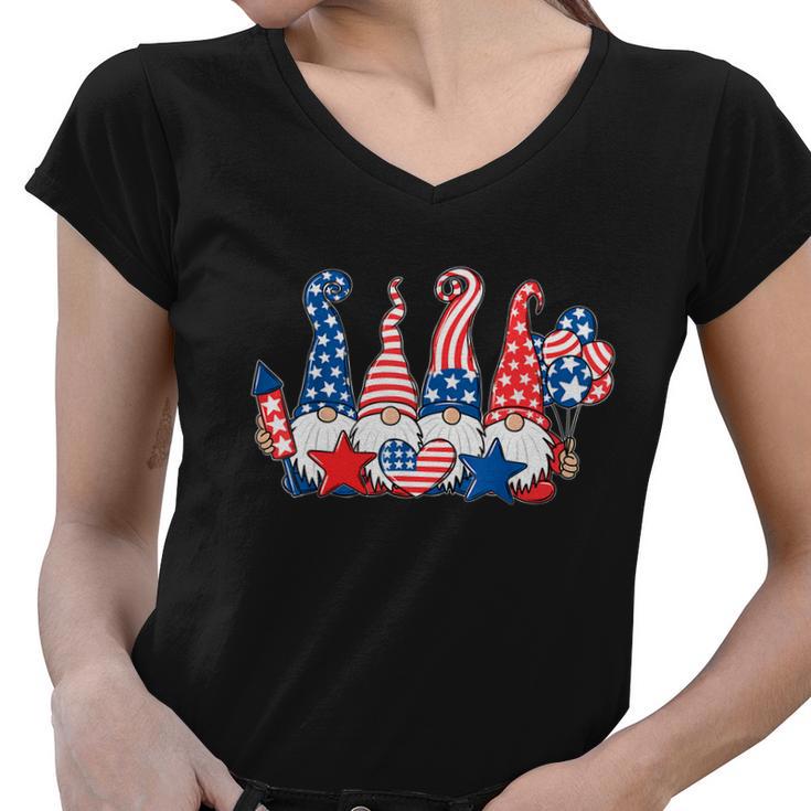 Gnomes Patriotic American Flag Cute Gnomes 4Th Of July Gift V4 Women V-Neck T-Shirt