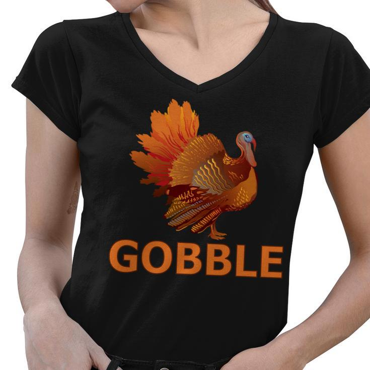 Gobble Turkey Thanksgiving Tshirt Women V-Neck T-Shirt