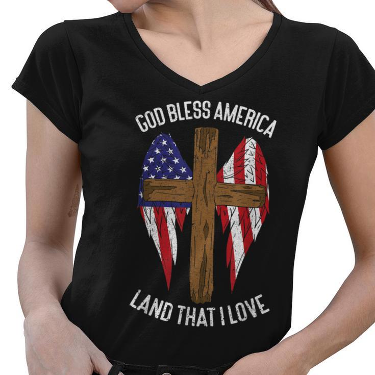 God Bless America Land That I Love Us Flag Funny 4Th Of July  V2 Women V-Neck T-Shirt