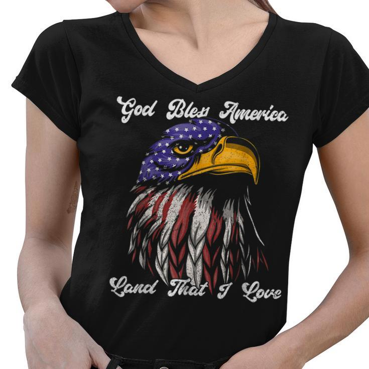 God Bless America Land That I Love Us Flag Funny 4Th Of July  Women V-Neck T-Shirt