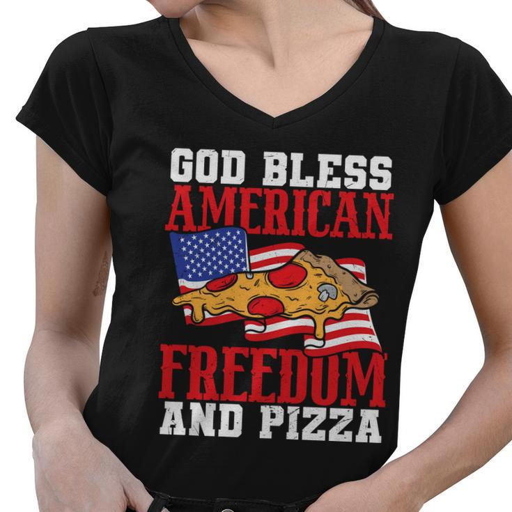 God Bless American Freedom And Pizza Plus Size Shirt For Men Women And Family Women V-Neck T-Shirt