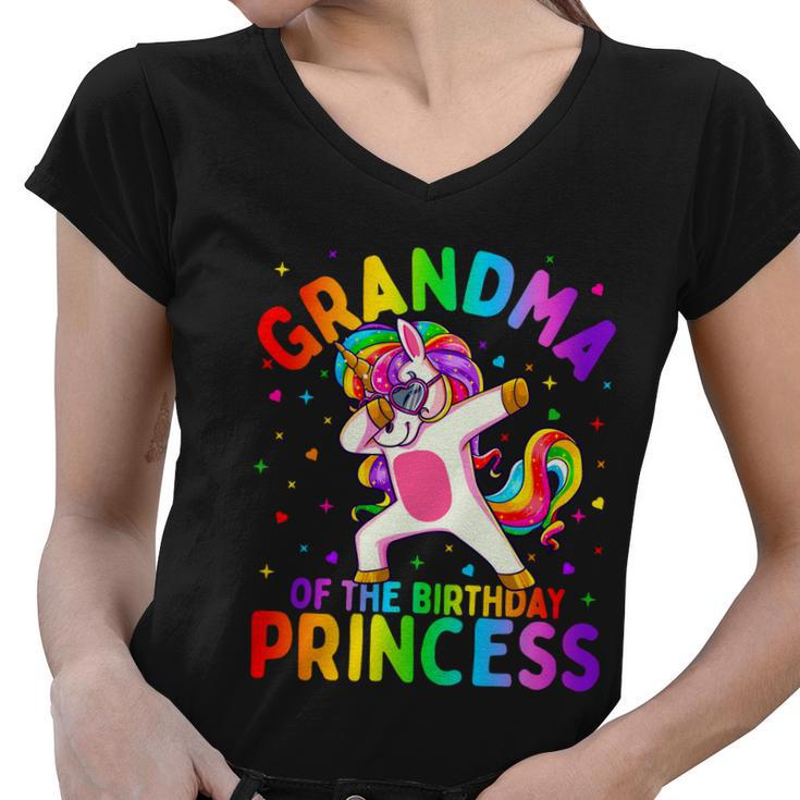 Grandma Of The Birthday Princess Girl Dabbing Unicorn Gift Women V-Neck T-Shirt