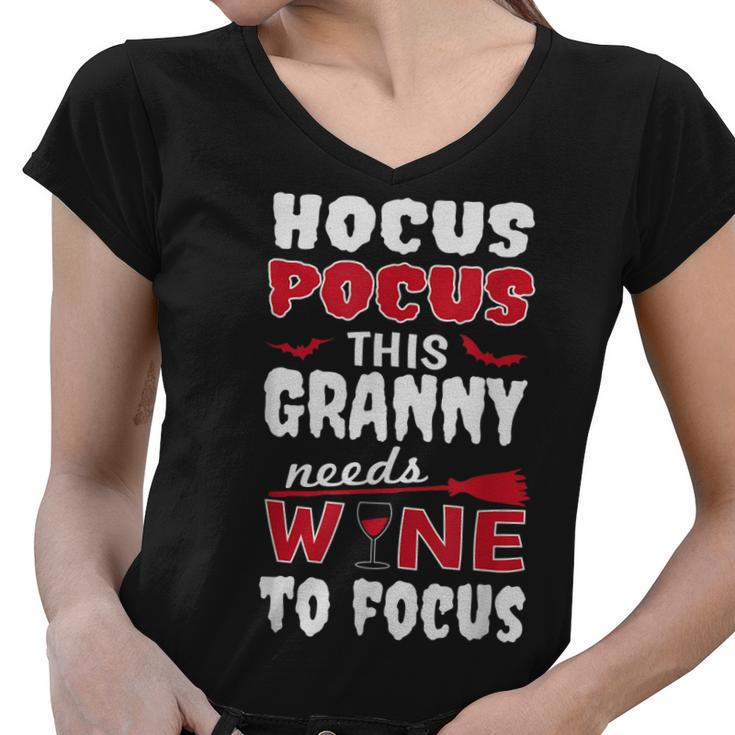 Granny Hocus Pocus Wine Halloween  Women V-Neck T-Shirt