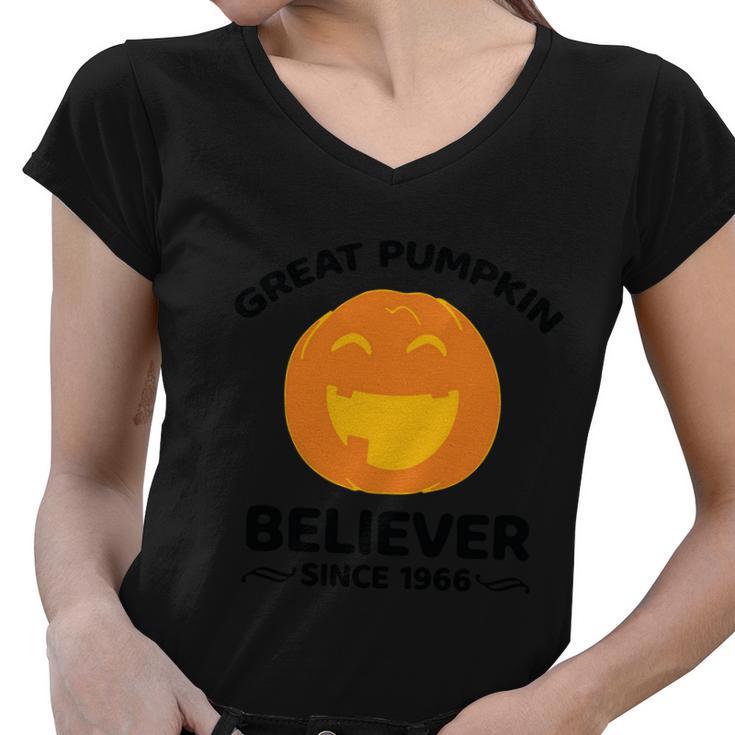 Great Pumpkin Believer Since 1966 Pumpkin Halloween Quote Women V-Neck T-Shirt