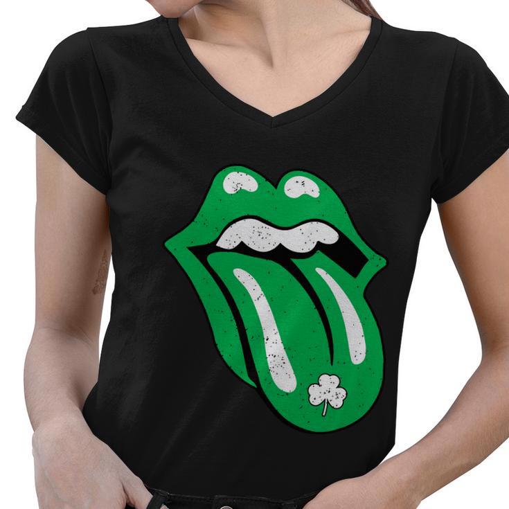 Green Lips Tongue Irish Shamrock St Patricks Day Gift Tshirt Women V-Neck T-Shirt