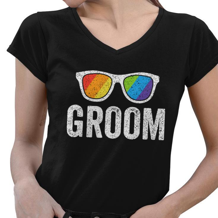 Groom Bachelor Party Lgbt Same Gay Wedding Husband Women V-Neck T-Shirt