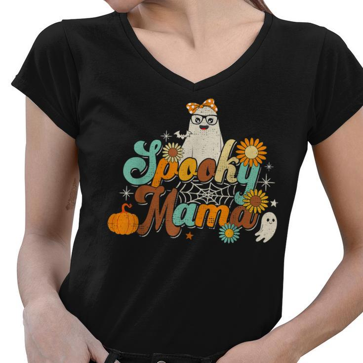 Groovy Spooky Mama Ghost Boo Halloween Costume Retro Hippie  Women V-Neck T-Shirt