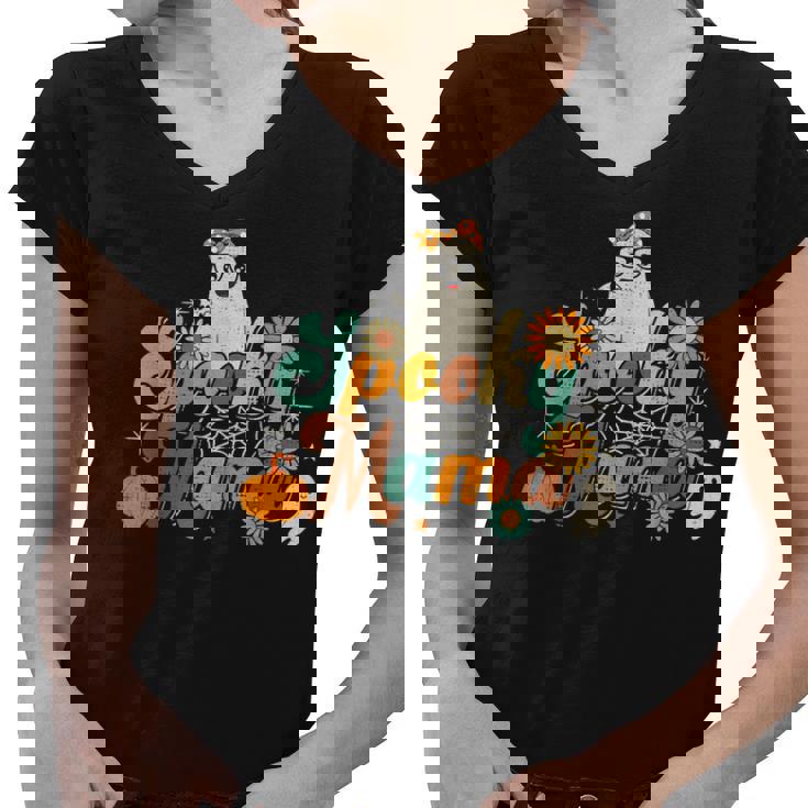 Groovy Spooky Mama Ghost Boo Halloween Costume Retro Hippie  Women V-Neck T-Shirt