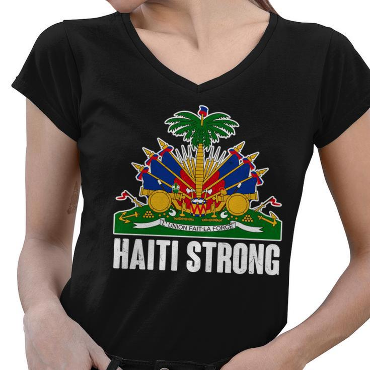 Haiti Strong Flag Symbol Logo Women V-Neck T-Shirt