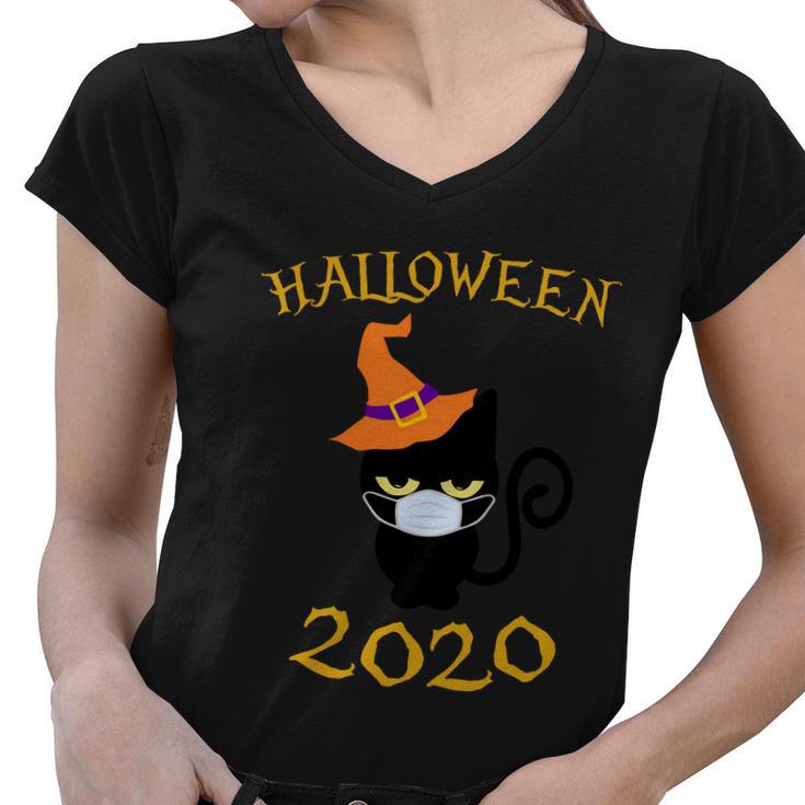 Halloween 2020 Cat Witch Hat Halloween Quote Women V-Neck T-Shirt