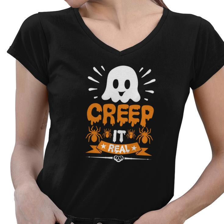 Halloween Boo Creep It Real Women V-Neck T-Shirt