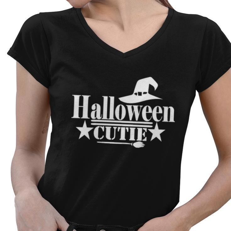 Halloween Cutie Witch Hat Halloween Quote Women V-Neck T-Shirt