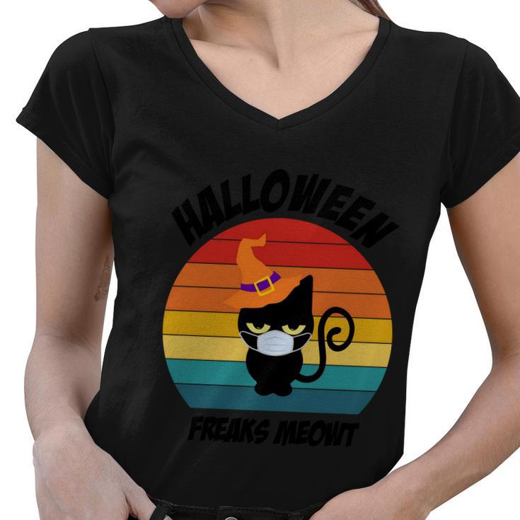 Halloween Freaks Meowt Cat Halloween Quote Women V-Neck T-Shirt
