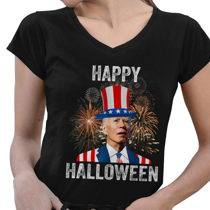 Halloween Funny Happy 4Th Of July Anti Joe Biden Happy Halloween Women V-Neck T-Shirt