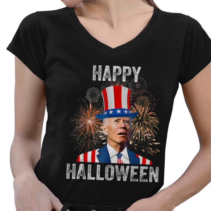 Halloween Funny Happy 4Th Of July Anti Joe Biden Women V-Neck T-Shirt