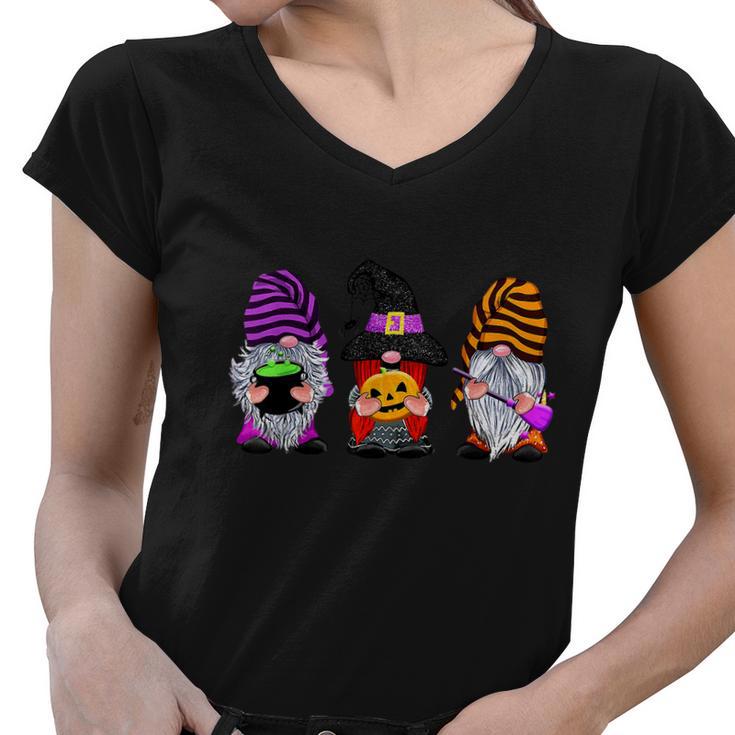 Halloween Gnomes Cute Autumn Pumpkin Fall Funny Holiday Women V-Neck T-Shirt