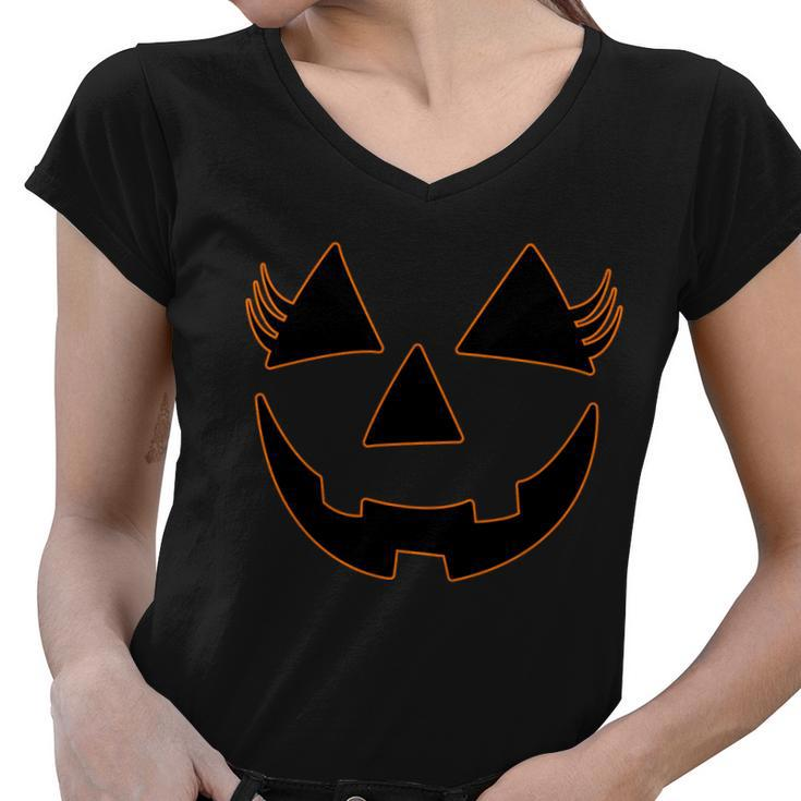 Halloween Jack-O-Lantern With Lashes Tshirt Women V-Neck T-Shirt
