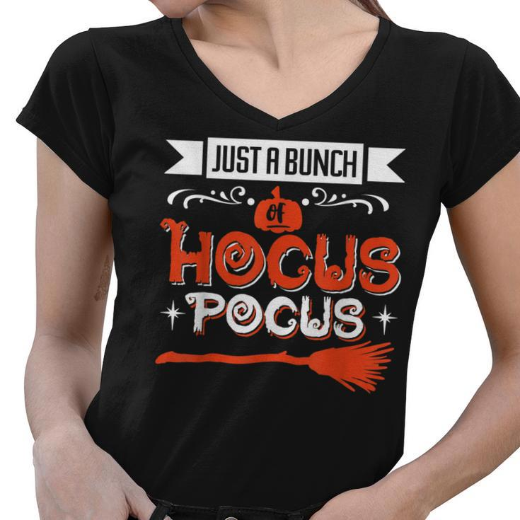 Halloween Just A Bunch Of Hocus Pocus Witches Broom  Women V-Neck T-Shirt