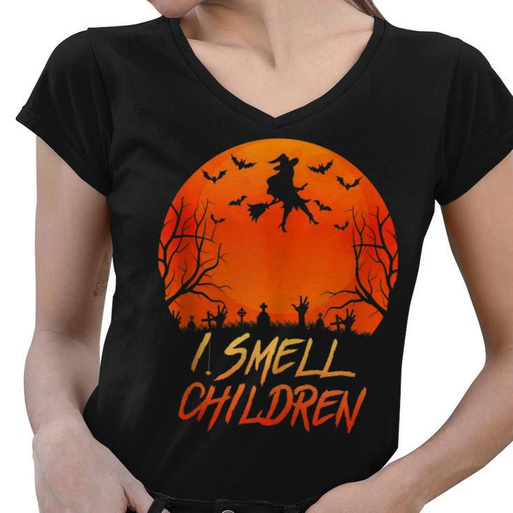 Halloween Pregnancy Announcement Witch I Smell Children Women V-Neck T-Shirt
