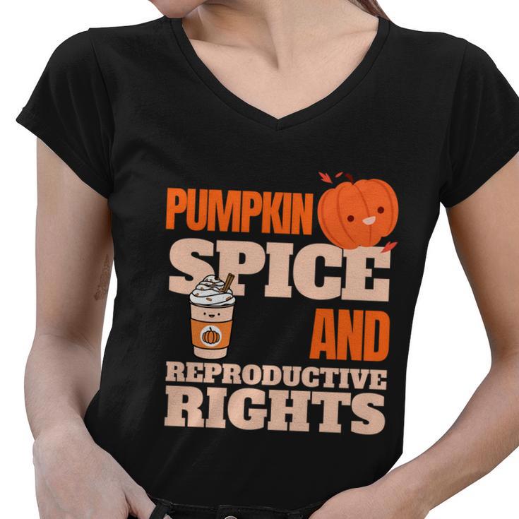 Halloween Pumpkin Spice And Reproductive Support Design Cute Gift Women V-Neck T-Shirt