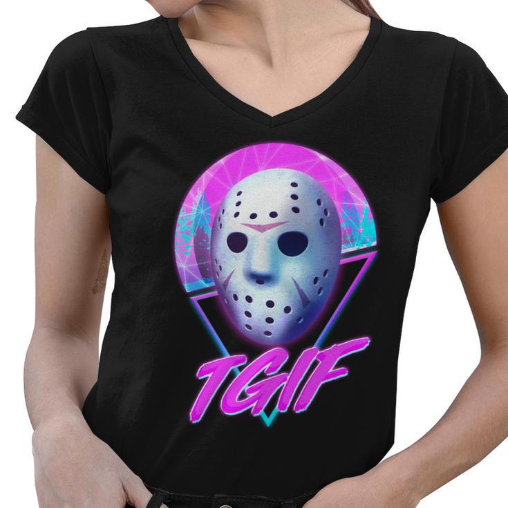 Halloween Retro 80S Tgif Jason Mask Tshirt Women V-Neck T-Shirt