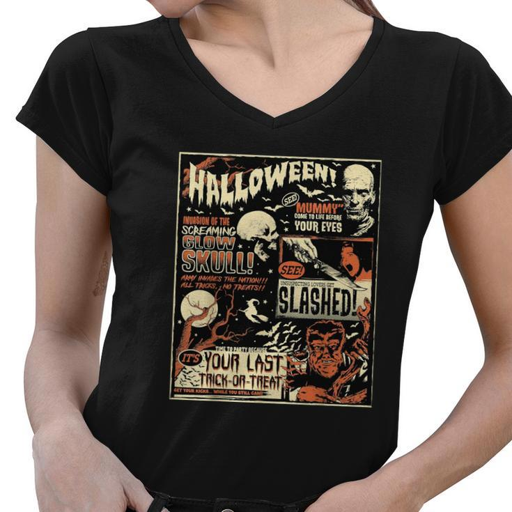 Halloween Vintage Poster Horror Movies Comic Women V-Neck T-Shirt