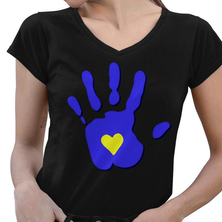 Hand Heart Down Syndrome Awareness Women V-Neck T-Shirt