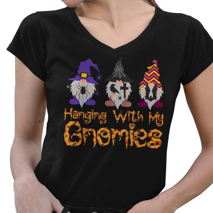 Hanging With My Gnomies Funny Gnome Halloween  Women V-Neck T-Shirt