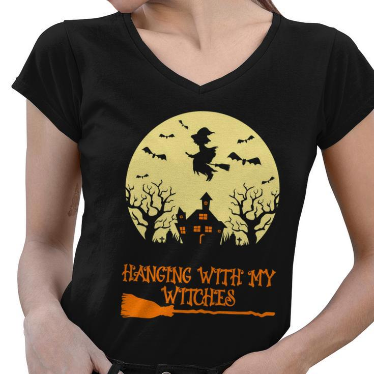 Hanging With My Witches Halloween Quote Women V-Neck T-Shirt