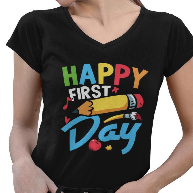 Happy 1St Day Welcome Back To School Graphic Plus Size Shirt For Teacher Kids Women V-Neck T-Shirt