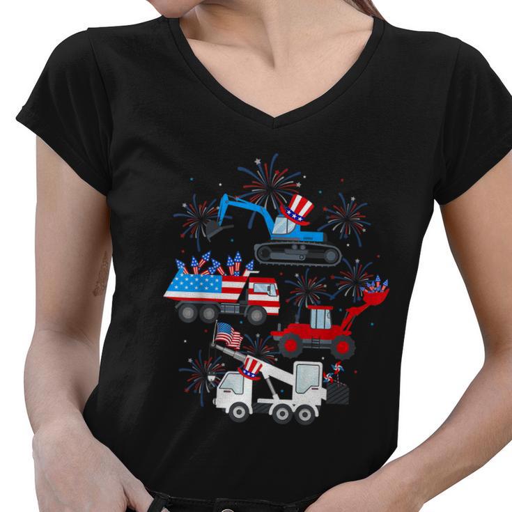 Happy 4Th Of July Crane Truck Construction Toddler Boys Women V-Neck T-Shirt