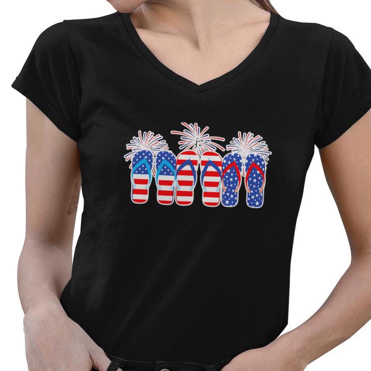 Happy 4Th Of July Flip Flops American Flag Women V-Neck T-Shirt