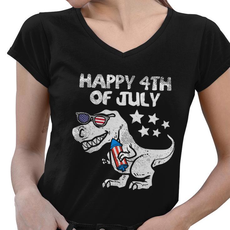 Happy 4Th Of July Trex Dinosaur American Dino Women V-Neck T-Shirt