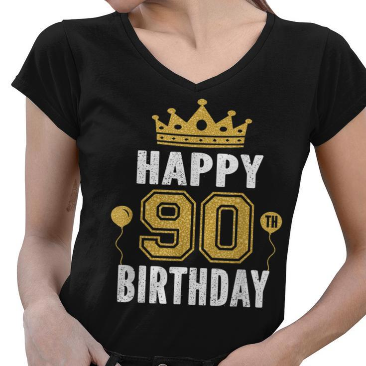 Happy 90Th Birthday Idea For 90 Years Old Man And Woman  Women V-Neck T-Shirt