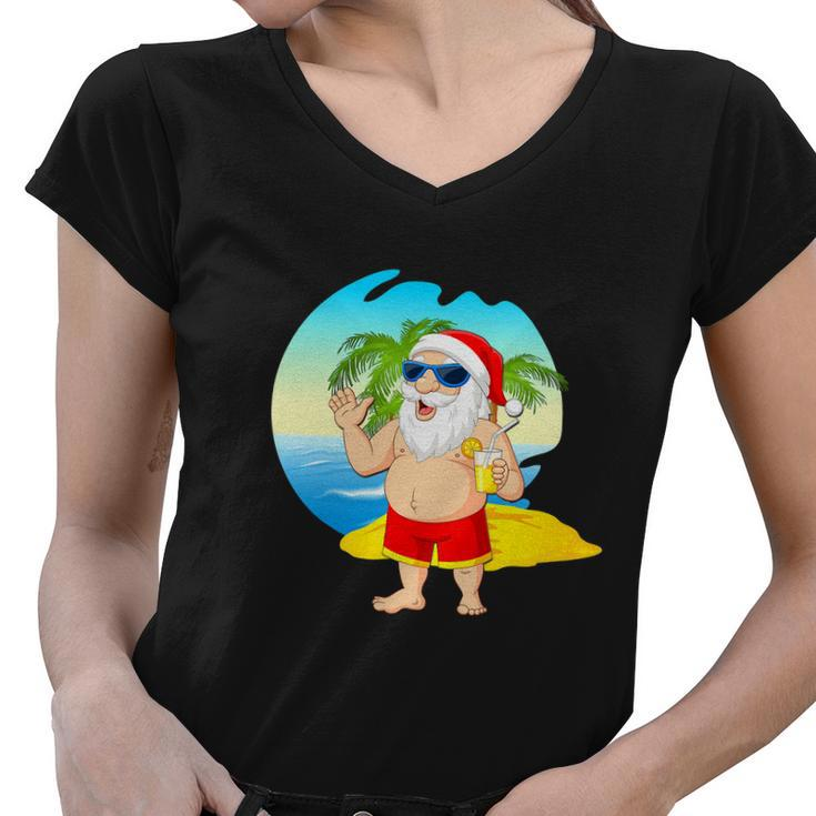 Happy Christmas In July 2022 Santa Hawaiian Beach Women V-Neck T-Shirt