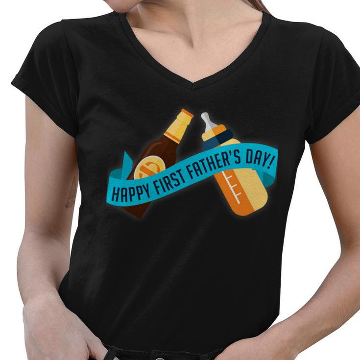 Happy First Fathers Day Baby Bottle Tshirt Women V-Neck T-Shirt