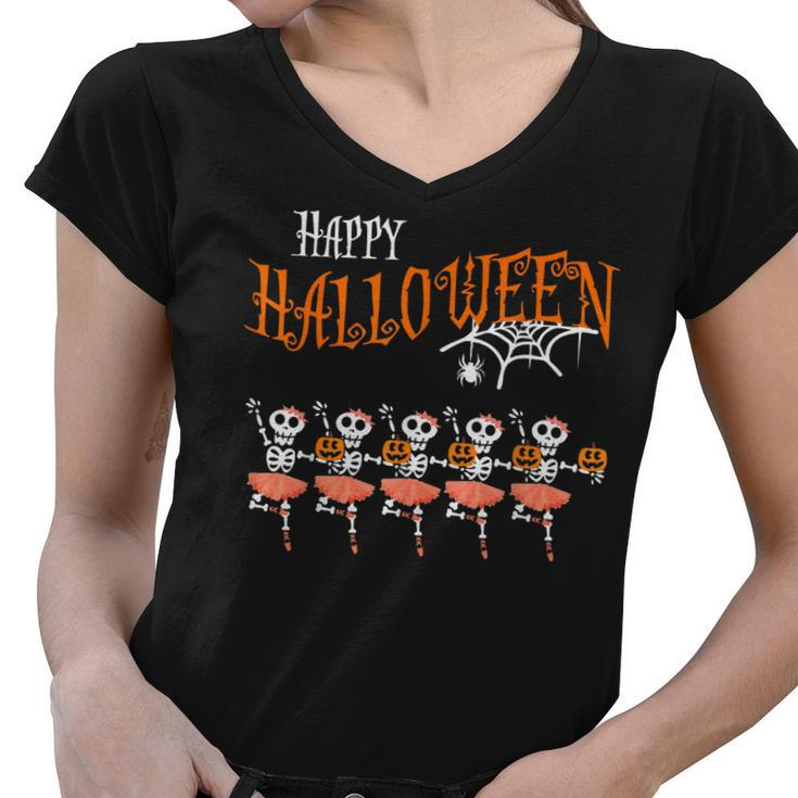 Happy Halloween Dancing Funny Ballet Skeleton Dancer Lovers  Women V-Neck T-Shirt