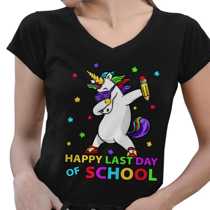 Happy Last Day Of School Funny Unicorn Cute Teacher Student Cute Gift Women V-Neck T-Shirt