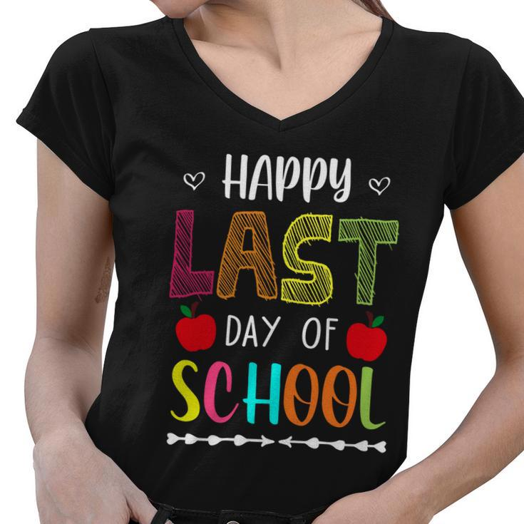 Happy Last Day Of School Summer Break Teacher Friday Gift Women V-Neck T-Shirt