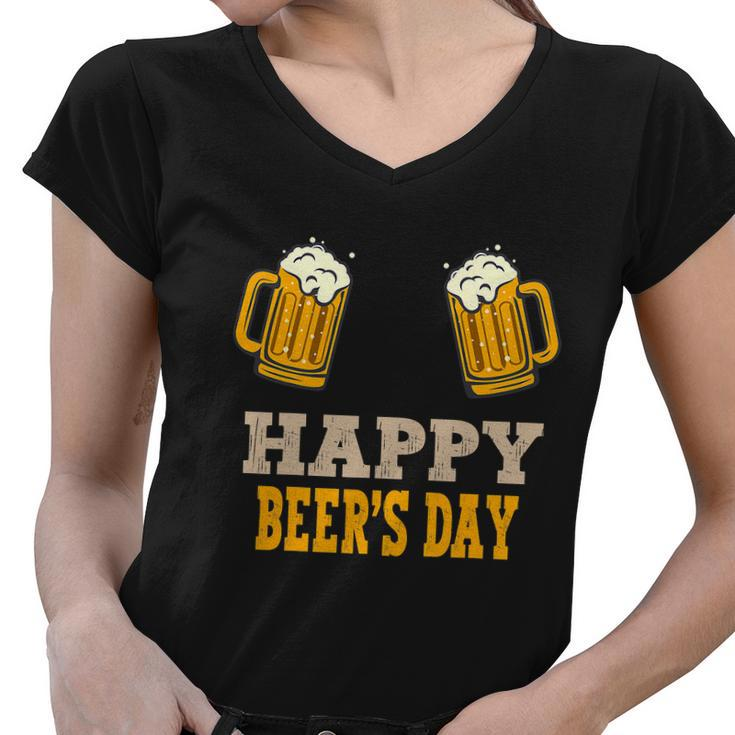 Happy National Beers Day Funny Graphic Art Beer Drinking Women V-Neck T-Shirt