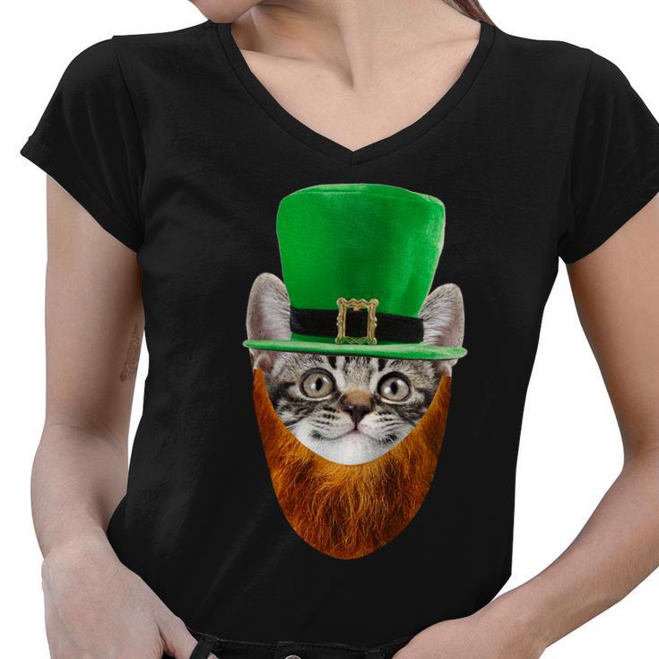 Happy St Catricks Day Funny Cat Ginger Beard St Patricks Day Tshirt Women V-Neck T-Shirt