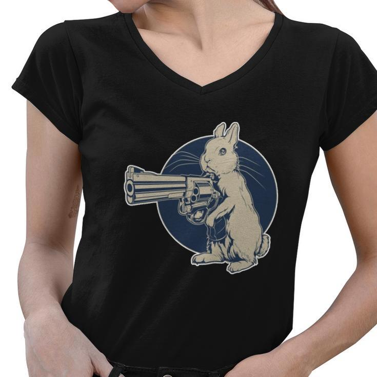 Hare Trigger Gangster Bunny Women V-Neck T-Shirt