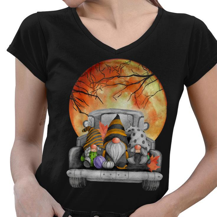 Harvest Fall Halloween Moon Gnomes Truck Bed Goth Cute Spook  Women V-Neck T-Shirt