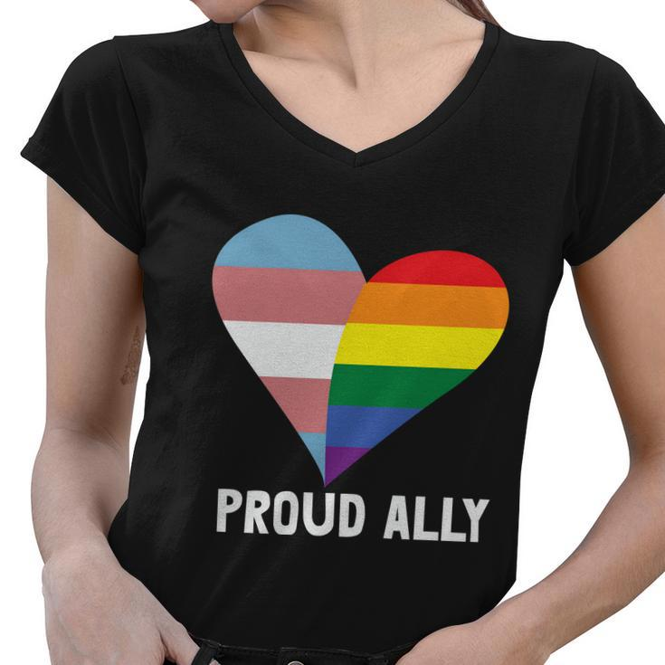 Heart Proud Ally Lgbt Gay Pride Lesbian Bisexual Ally Quote Women V-Neck T-Shirt