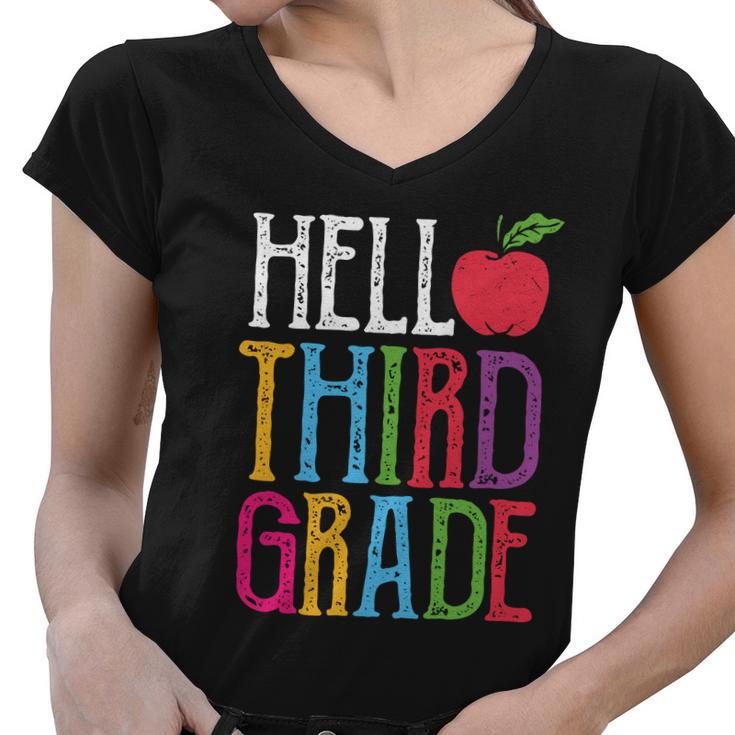 Hello 3Rd Grade Red Apple Back To School First Day Of School Women V-Neck T-Shirt