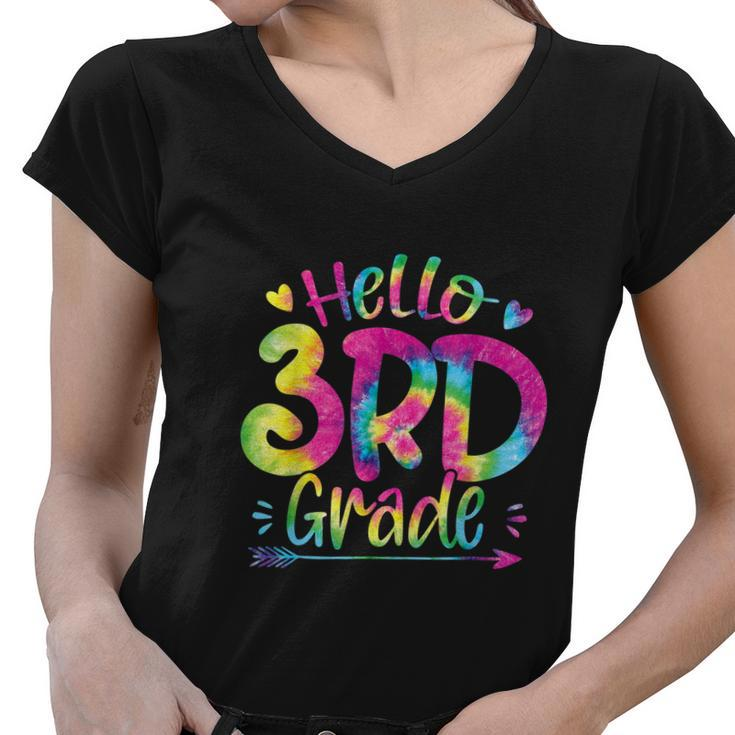 Hello 3Rd Grade Teachers Tie Dye Funny Back To School Women V-Neck T-Shirt