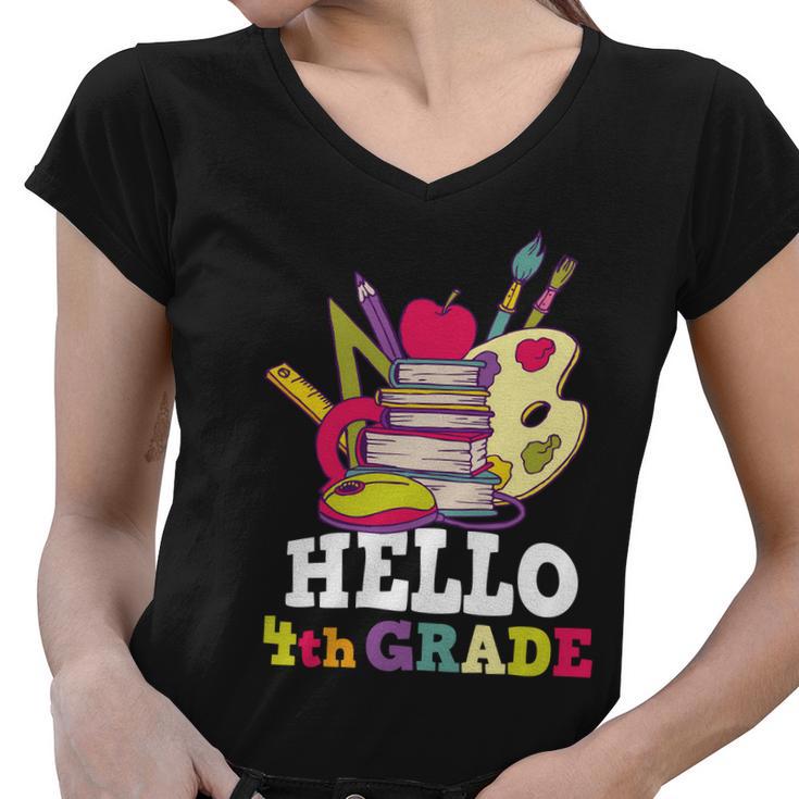 Hello 4Th Grade First Day Of School Back To School Women V-Neck T-Shirt